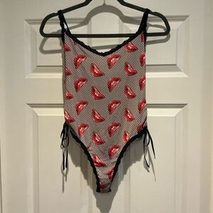 Rocky Horror Picture Show Bodysuit with Lips & Netting Accents